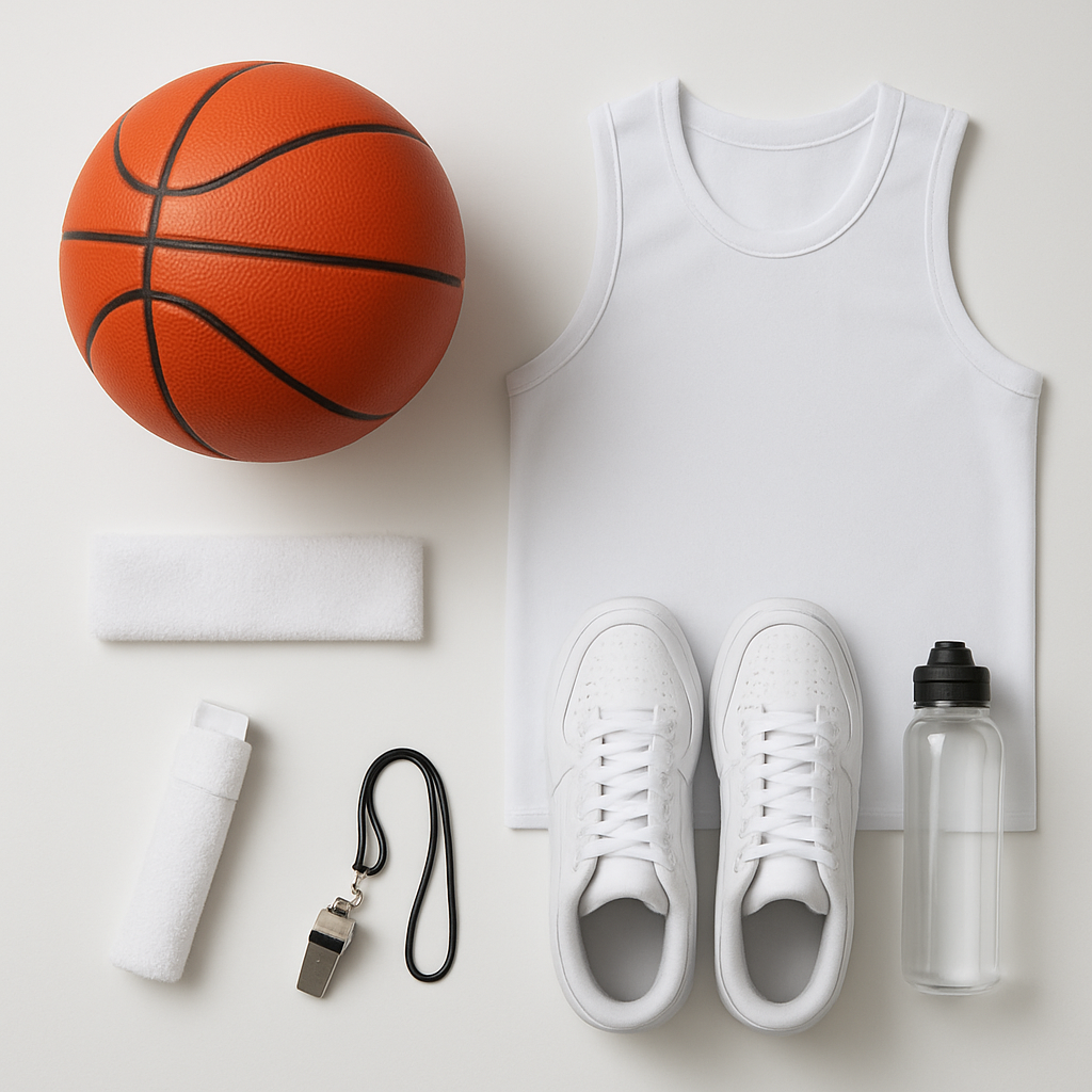 Equipamiento de baloncesto: balon, zapatillas y accesorios de entrenamiento