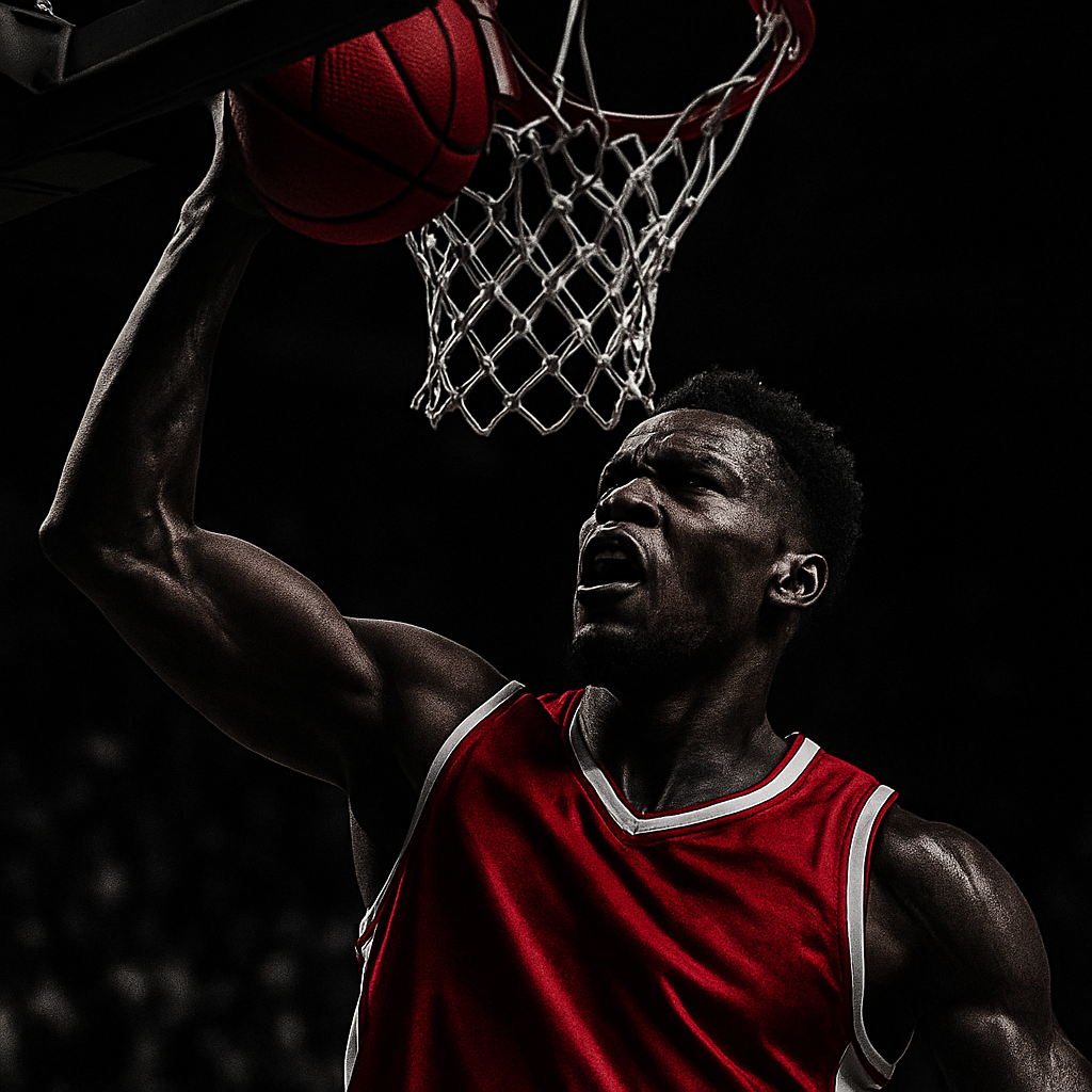 Jugador de baloncesto peruano en plena accion
