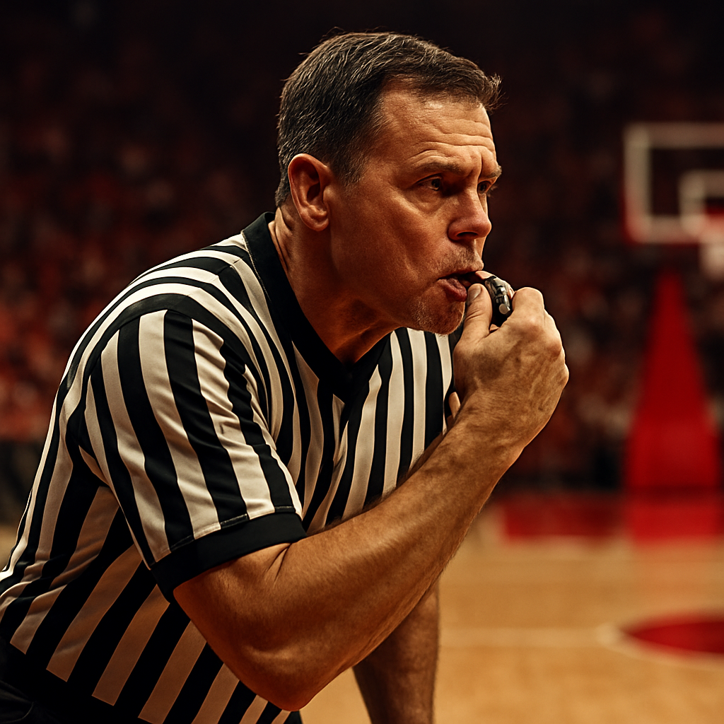 Arbitro en accion durante partido de baloncesto